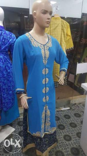 Women's Blue And Brown Floral Anarkali