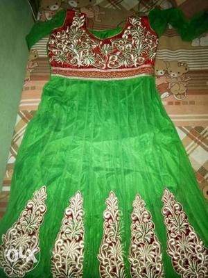 Women's Green, Red, And Gold Sari