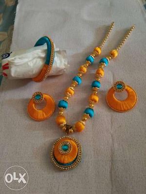 Women's Orange Silk Thread Jewelry Set