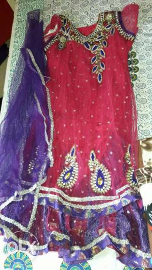 Women's Pink, Purple And Gray Sari Dress