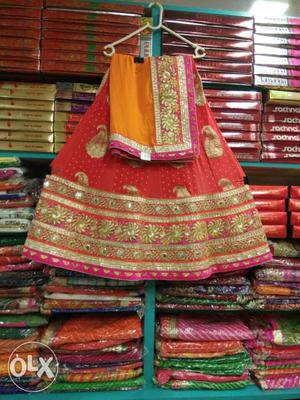 Women's Red Gold And Orange Sari