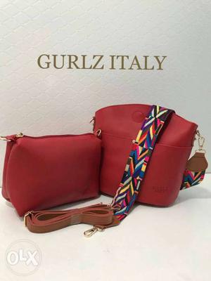 Women's Two Red Leather Sling Bags