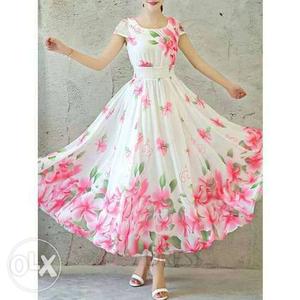 Women's With White And Pink Long Dress