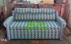 Blue And Black Stripe Fabric Sofa
