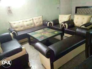 Brown And Black Leather sofa set of 9 seats with centre