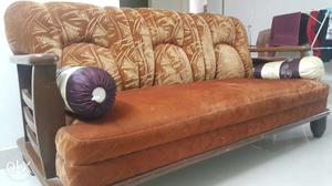 Brown Fabric Cushioned Sofa