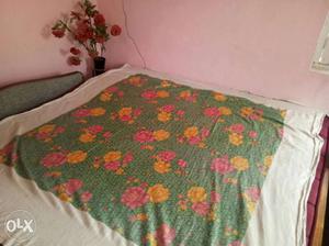 Green,orange And Pink Floral Bed Sheet