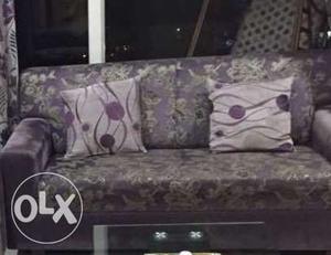 Grey-and-white Floral Cushioned 2-piece Sofa Set