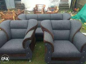 New Gray Fabric Wooden Frame Sofa Set