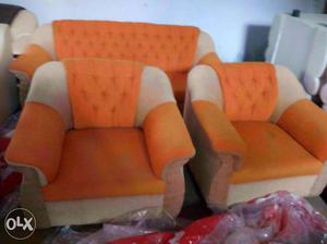 Orange-and-gray Fabric 3 Piece Sofa Set