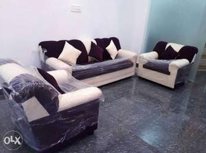 Purple an cream Italian design fabric Sofa set