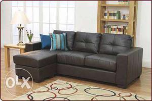 Tufted Black Leather Sectional Sofa