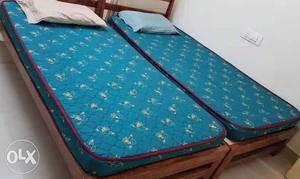 Two Blue-and-beige Floral Mattresses