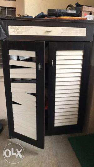 White And Black Wooden Louvered Door Cabinet