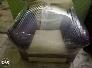 White And Purple Fabric Padded Sofa Armchair In Package