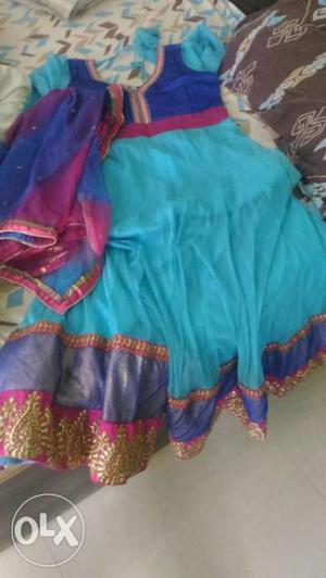 2 times worne blue gown with dupatta 3 MTR long