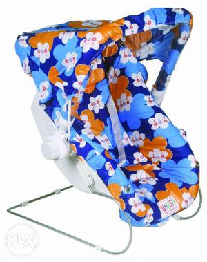 Baby's Blue And Orange Floral Printed Car Seat Carrier