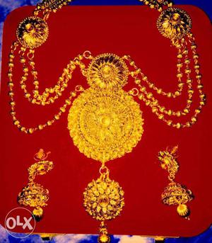 Beautiful Golden Rani Haar With Earrings for Sale