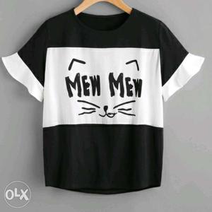Black And White Mew Mew Printed T-shirt