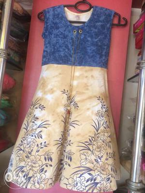 Blue And Beige Floral Sleeveless Dress  years tak
