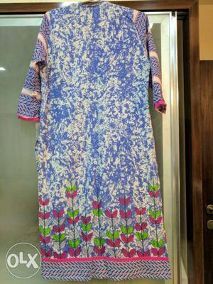 Blue, Pink And White Floral Long sleeve kurti