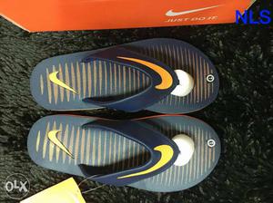 Blue-and-green Nike Flip Flops With Box