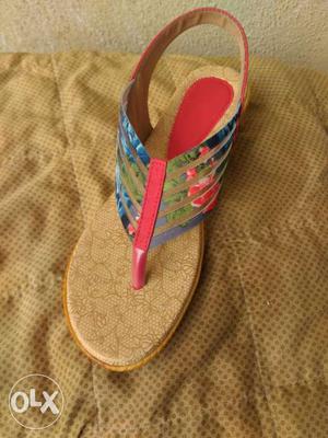 Brown, Red, Green, And Blue Floral Leather Ankle Strap