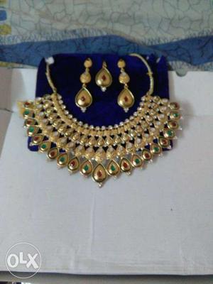 Gold Bib Necklace And Earrings Set