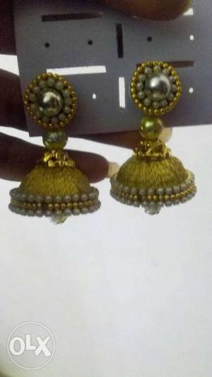 Golden silk beautiful jhumka pair