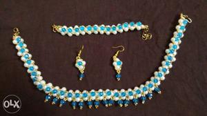 Handmade Pearl & Crystal necklace set with