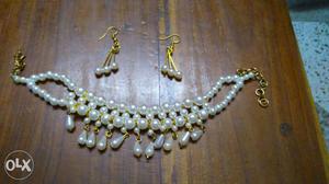 Handmade collar pearl necklace with earrings