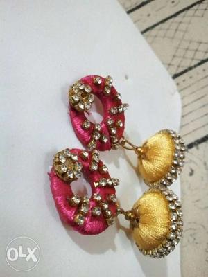 Jhumkhas... (pink and gold) silk thread