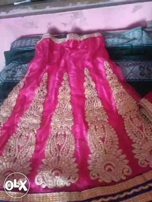 Pink embroided net sari skirt lehanga