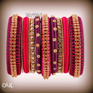 Purple Gold And Red Silk Bangles