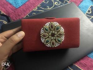 Red And Grey Floral Purse