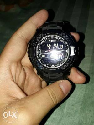 Round Black Digital Chronograph Watch With Black Bracelet