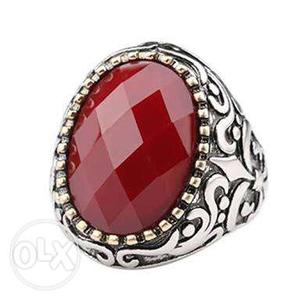 Silver, Black, And Ruby Gemstone Ring