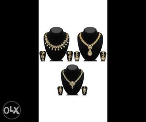 Three Gold Necklace And Earrings Set