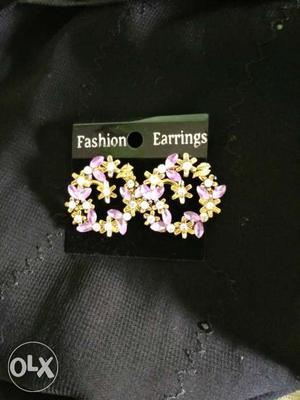 Two Purple And Yellow Floral Fashion Earrings