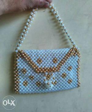 White And Gold Beaded Purse