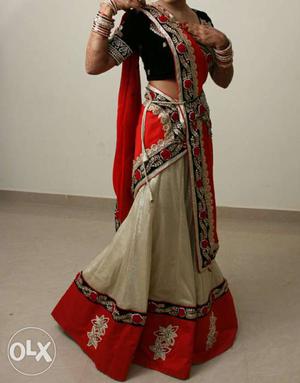 White And Red Sari
