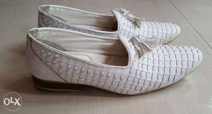 White Leather Woven Loafers