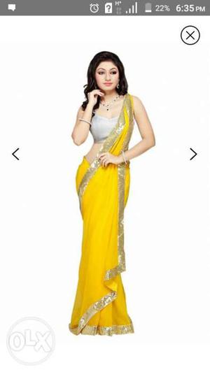 Women's White And Yellow Sari
