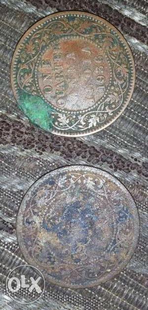 2 India  King George V Emperor 1/4 coins