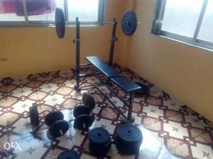 Black Grey Weight Bench, Dumbbells And Barbel Set new only