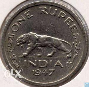 One rupee tiger coin. KG 6