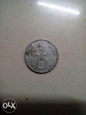 Round Silver Indian Paise 25 Coin