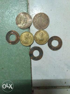 Set of 7 old coins british and republic indian