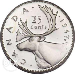 Silver Canda 25 Cents  Coin