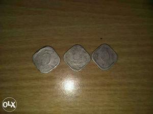 Three 5 Indian Paise Coins
